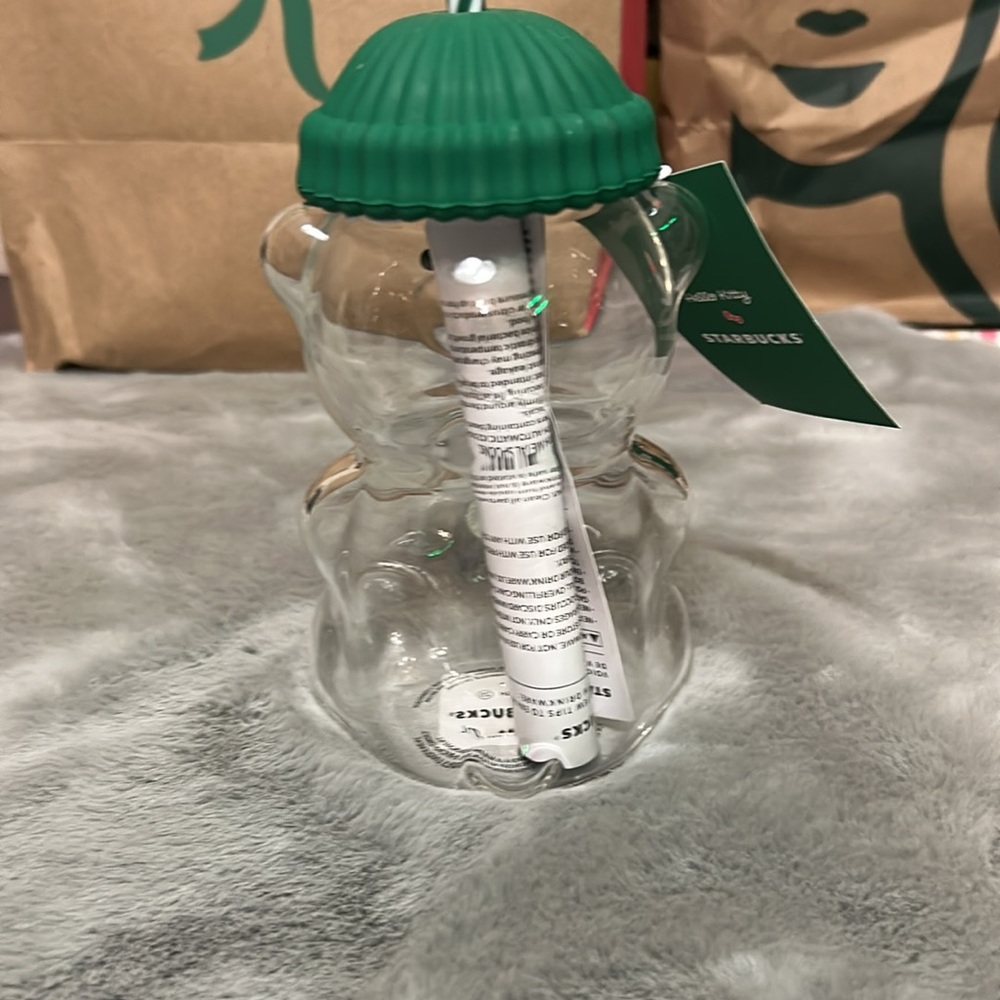 Starbucks Clear Bear Tumbler with Green Hat Lid - Picture 3 of 8